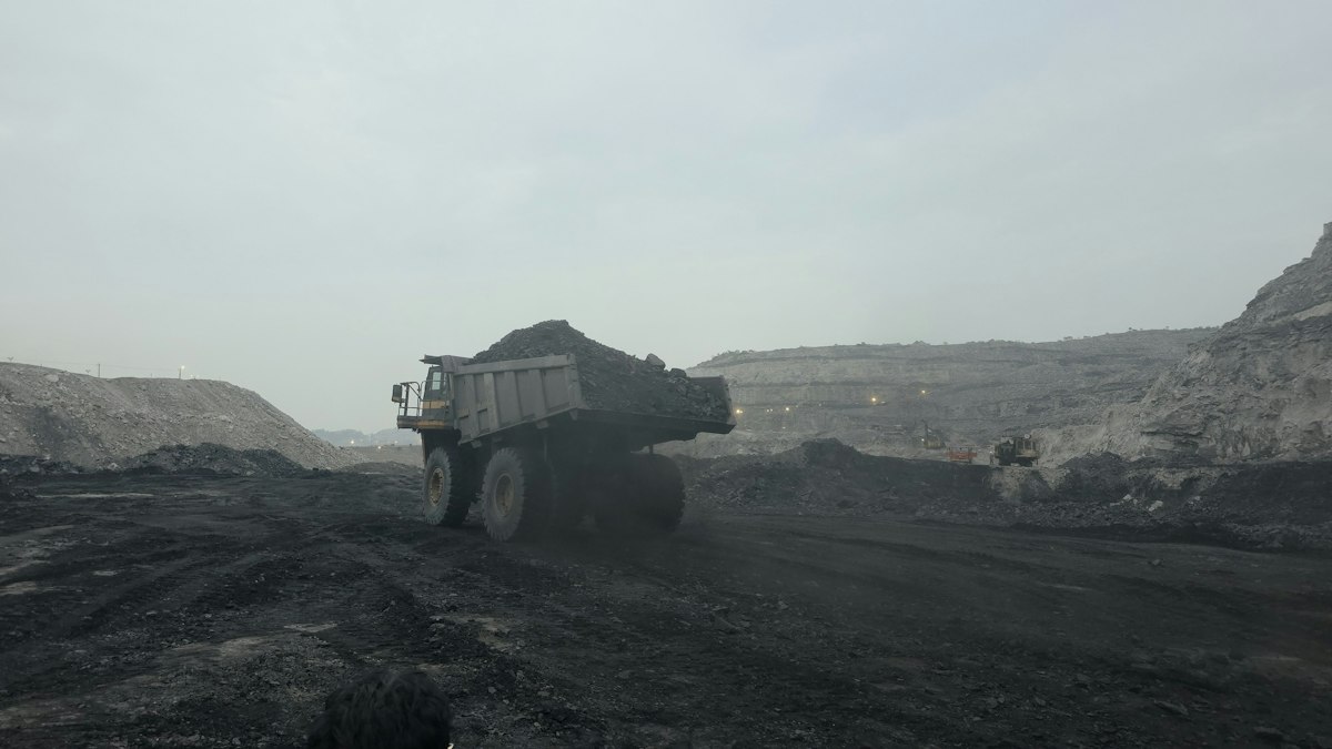 A haul truck in an open-pit mine