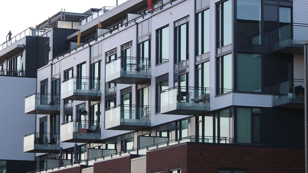 A modern apartment building with balconies